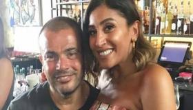 عمرو دياب يفاجئ دينا الشربيني ويحتفل بعيد ميلادها في كواليس تصوير مسلسلها الجديد